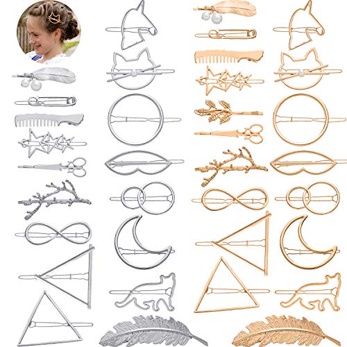 35 Pieces Minimalist Gold Silver Metal Hairpin Hollow Geometric Hair Clip Circle Triangle Moon Shape Clamps for Women Girls, 19 Styles