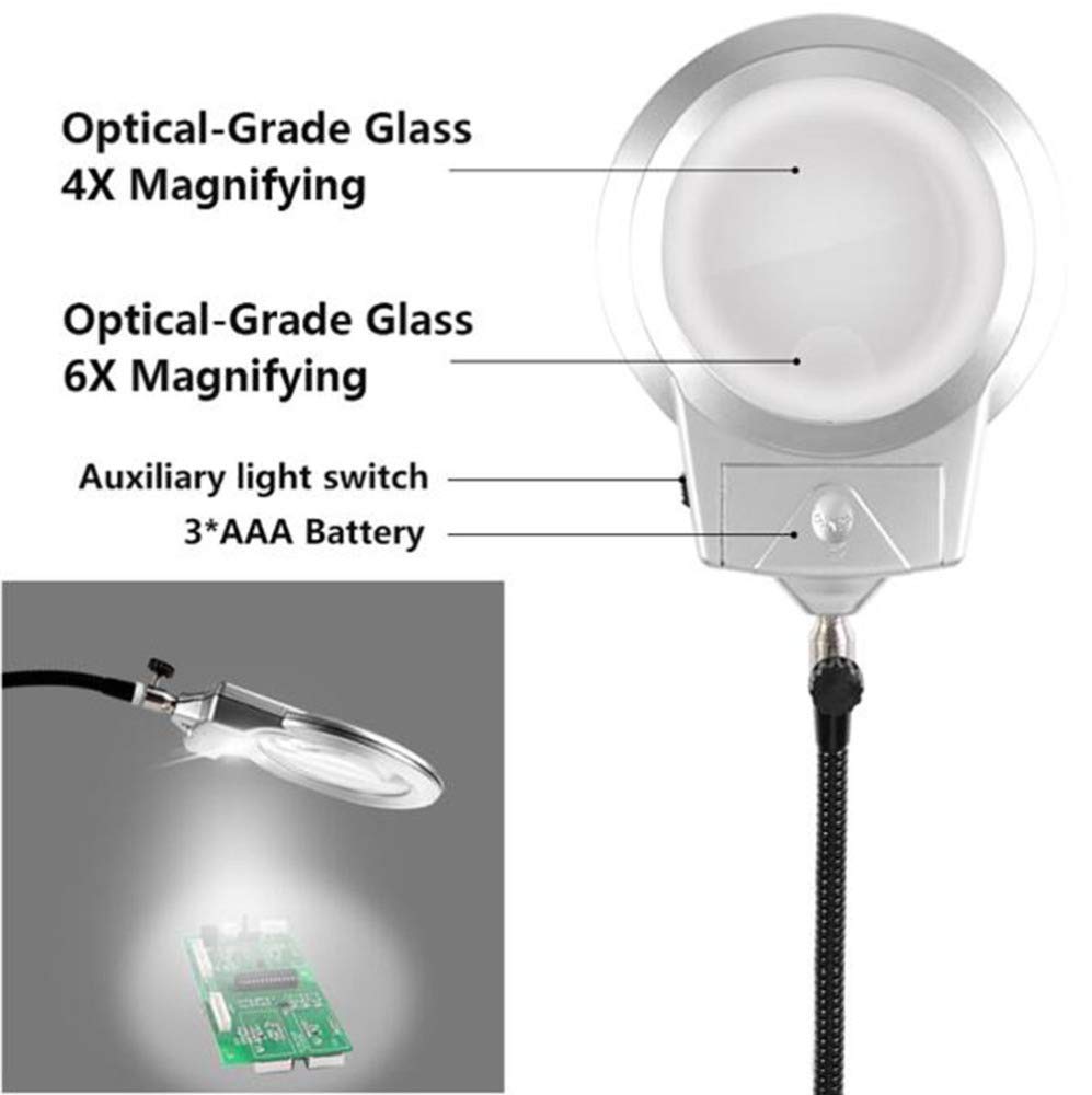Lupa LED i lampa biurkowa 6x pomocna trzecia ręka lupa stojąca z zaciskiem i krokodylkami uchwyt lutowniczy do prac lutowniczych Hobby, naprawa, model G Comfortable anniversary