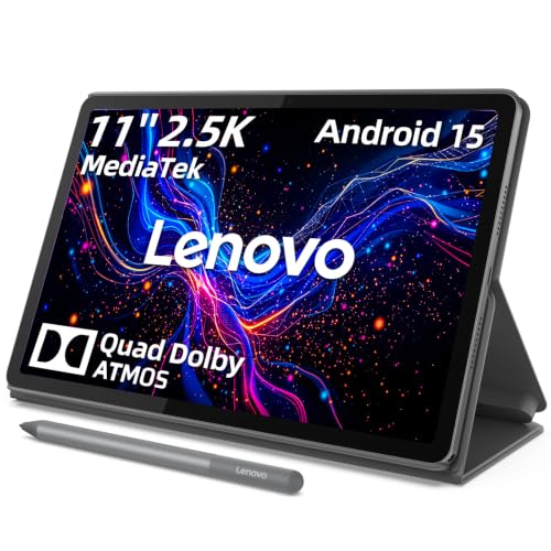 Image of Lenovo 11 inch 2.5K Tablet for Students, 90Hz IPS Touchscreen, MediaTek Dimensity, 4GB RAM, 256GB (UFS+SD) Storage, Android 15, Dolby Atmos Speakers, Up to 12Hr Battery, Included Stylus Pen & Folio Case