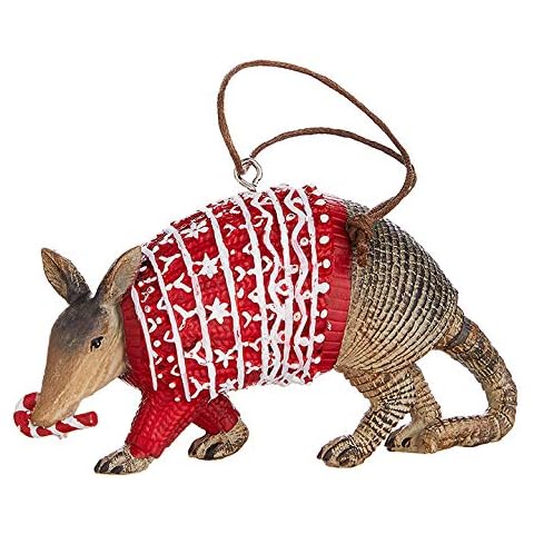 The Bridge Collection Novelty Festive Armadillo Ornament - Western Armadillo in Red Christmas Sweater - Texas Animal Cover