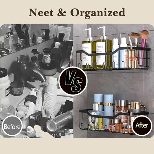 Image of Self Adhesive Bathroom Shelf Combo Pack of 5 | No Drill Rust Proof Metal Bathroom Organizer Set | Wall Mounted Storage Shelves with Soap & Toothbrush Holder | Multipurpose Rack for Bathroom