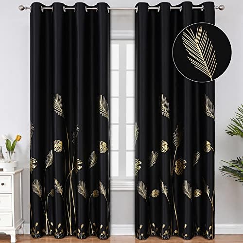 Estelar Textiler Black Blackout Patterned Curtains for Bedroom 52Wx84L Long