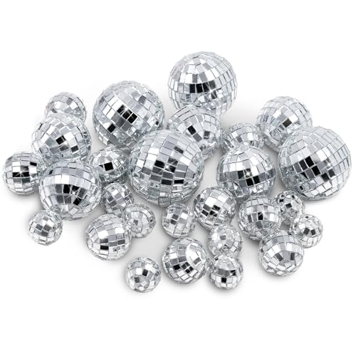 Bolas de discoteca mini, set de 32 sin cuerda 2 3 4 5 cm, bolas de espejo para decoración de tarta y fiesta, Navidad y San Valentín