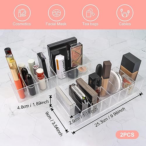 VMUTGA 2 Piezas Organizador de Cajones Acrílico Transparente, Organizador de Maquillaje Desmontable de 8 Compartimento Almacenamiento de Cosméticos para Tocador, Baño, Dormitorio - imagen 2