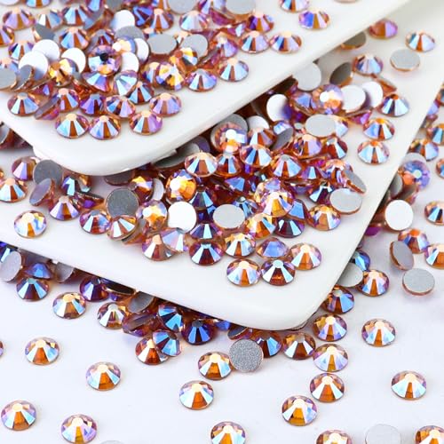 Image of 1440PCS SS16 Crystal Glass Flatback Rhinestones, Round Flat Back Crystal Gems for Nail Art and Craft Clothes, Glue Fix Diamond Stones Golden Shadow /Champagne AB (3.8-4.0mm)