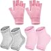 Bememo 3 Pairs Spa Moisturising Socks and Gloves Set, Moisture Open Toe Gel Heel Socks Gel Hand Fingerless Moisturizing Gloves (Pink and Grey)