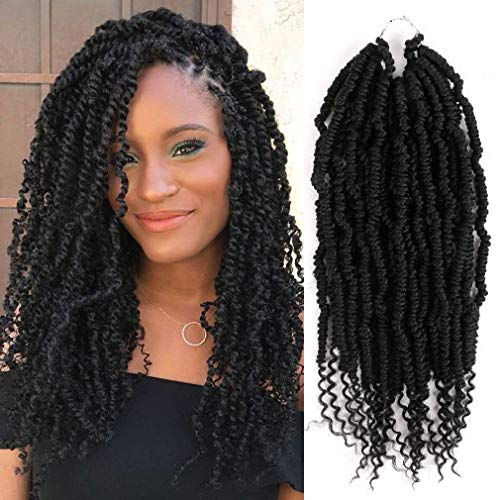 3 Packs 14'' Bomb Twist, 72 Strands, Bomb Spring Twist Crochet Hair Extensions Synthetic Passion Twist Braids for Women Black Braiding with Curly Ends, 24 Strands per Pack, 60g per Pack, 1b