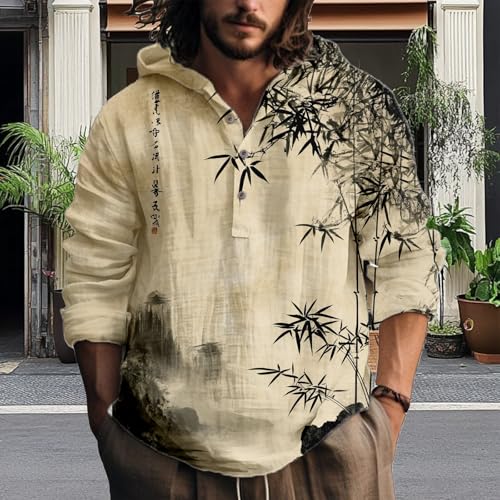 Hooded Sweatshirt Men Japanese Artsy Graphic Button Up Cool Light Weight Slim Fit Hoodies Long Sleeve Shirts2