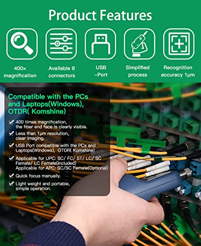 Image of Fiber Microscope Inspection Probe 400 Times KIP-600P w / 4 UPC Tips SC /FC /ST /LC + USB Port Used with Window PC or Komshine OTDR Optical Fiber Probe Cleaning Tools