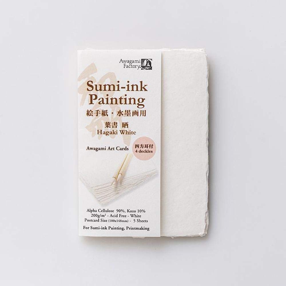 Awagami Tesuki Sumi Handmade Postcard Set, White