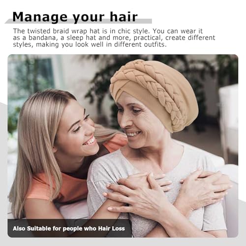 Image of DRESHOW African Women Turban Caps Cotton Beanie Twist Headscarf Pre-Tied Double Twisted Braids Wrap Hat Chemo Cancer Cap