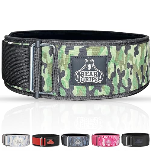 Bear Grips Weight Lifting Belt, Weightlifting Belt for Women, Weight Belt For Men Gym Belt With Locking Buckle, Nylon Belt, Squat Belt, Deadlift Belt, Workout Belt, Exercise Belt | Green Camo - X-S