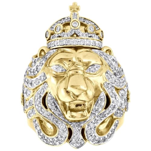 Ranjeeta Round Cut Simulated Diamond In 925 Sterling Silver 14K Yellow Gold Over Diamond Lion Head Crown Men's Ring3