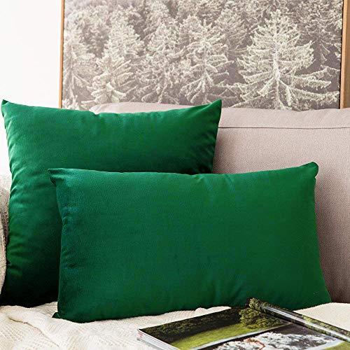 Image of Khooti Velvet Cushion Cover Pack of 1-24 inch x 24 inch / 61 x 61 cm - Army Green - Soft Pillow Covers Cushion Case for Sofa Bedroom Livingroom Chair Car, Cushion Cover