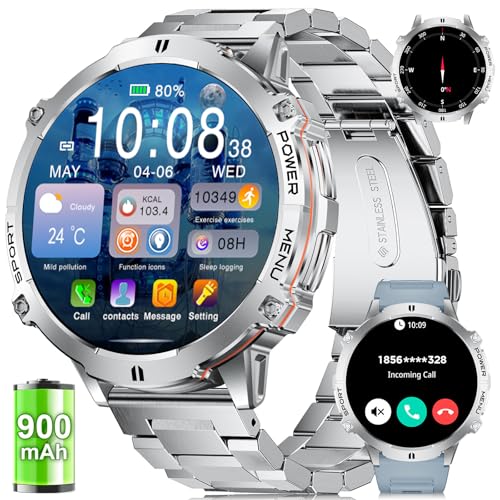 LIGE Relojes inteligentes para hombre, contestar/hacer llamadas, monitor de fitness de 1.75 pulgadas con altitud de brújula y presión barométrica, monitor de sueño de 900 mAh, más de 110 modos