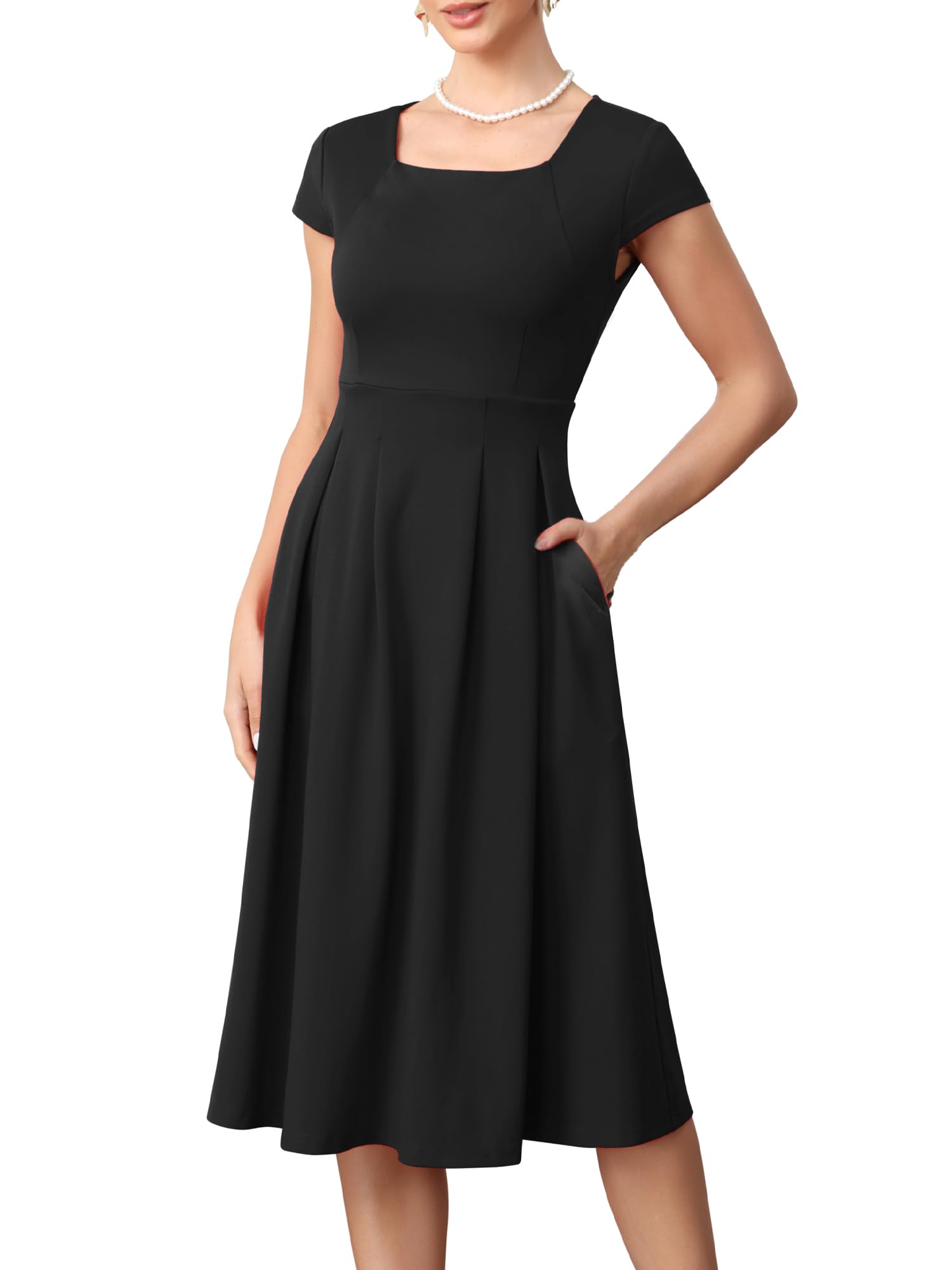 Robe de soirée rétro coupe ajustée évasée col carré Allegra K - 6