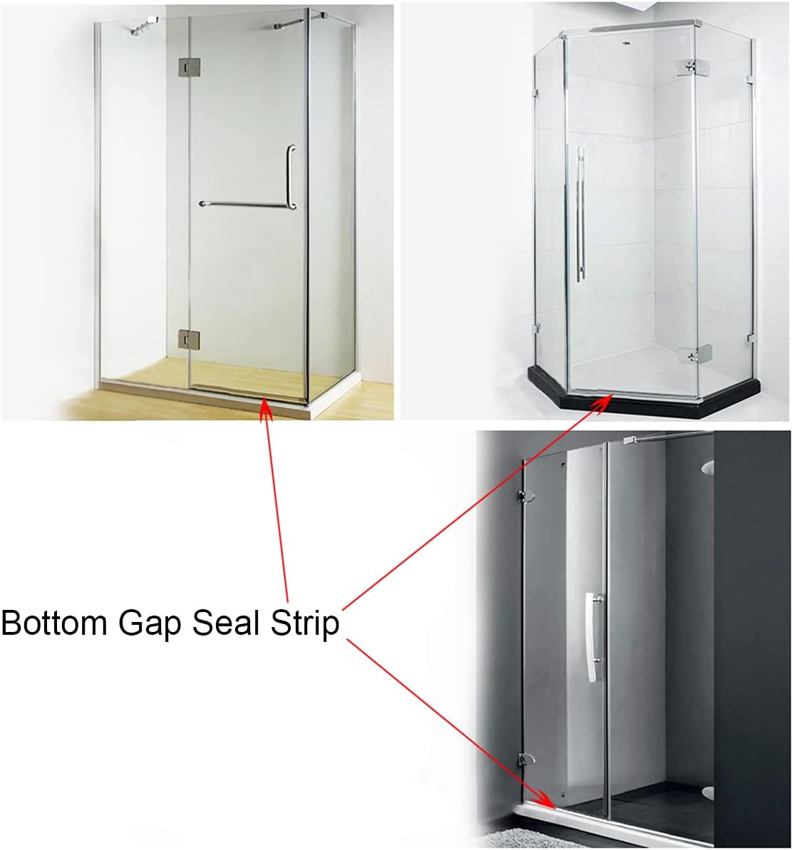 Frameless Shower Door Bottom Seal with Drip Rail 1/4" Thick Glass 36" Long Sweep - Glass Door Seal Strip Stop Shower Leaks