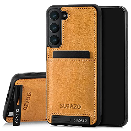 SURAZO Funda de Piel sintética para Samsung Galaxy S23 Plus, Resistente a los Golpes, con Tarjetero, función Atril, Llavero, Carcasa Protectora Vintage (Camel)