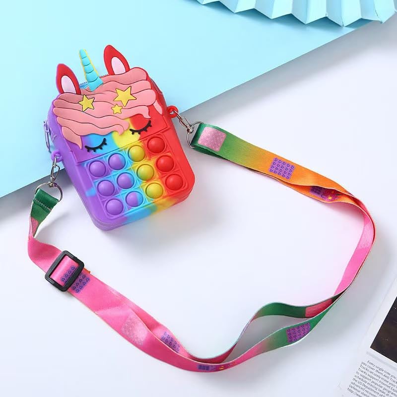 Colorful Unicorn Crossbody Bag - Waterproof Silicone, Adjustable Strap, Zip Closure, Polyester Lined - Fun Purse