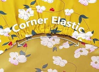 BSB HOME Cotton Rich 160tc Elastic Fitted Bedsheets with 2 Pillow Covers | Double Bed with Corner Fit Wrinkelfree Supersoft Floral Pattern Breathable |Size-72x68+6 inches | Green & Yellow