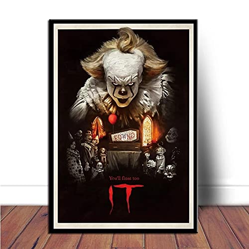 cuadros decoracioncuadroslienzowall art|55x75cm|Frameloos IT Película de terror Stephen King Pennywise y grabados