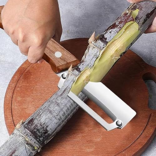 Image of Multifunctional Vegetable Peeler with Wooden Handle | Stainless Steel 3-in-1 Kitchen Tool | Potato, Carrot & Fruit Peeler with Scallion Shredder and Built-in Bottle Opener (2)