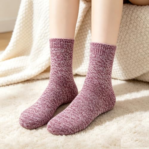 Image of Wool Socks for Women, Cozy Thermal Fall Winter Hiking Alpaca Warm Think Knit Comfy Crew Calf Socks