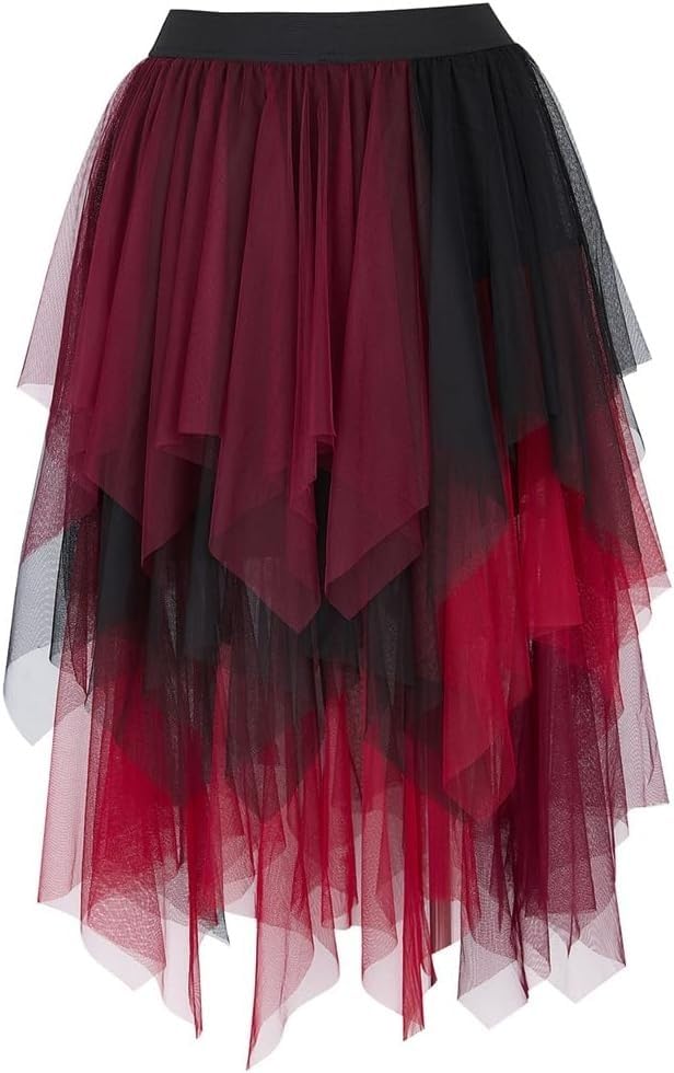 Women's Skirts Flowy Midi High Waisted Elastic Summer Fairy Skirt High Low Asymmetrical Hem Skirts Mesh Layered