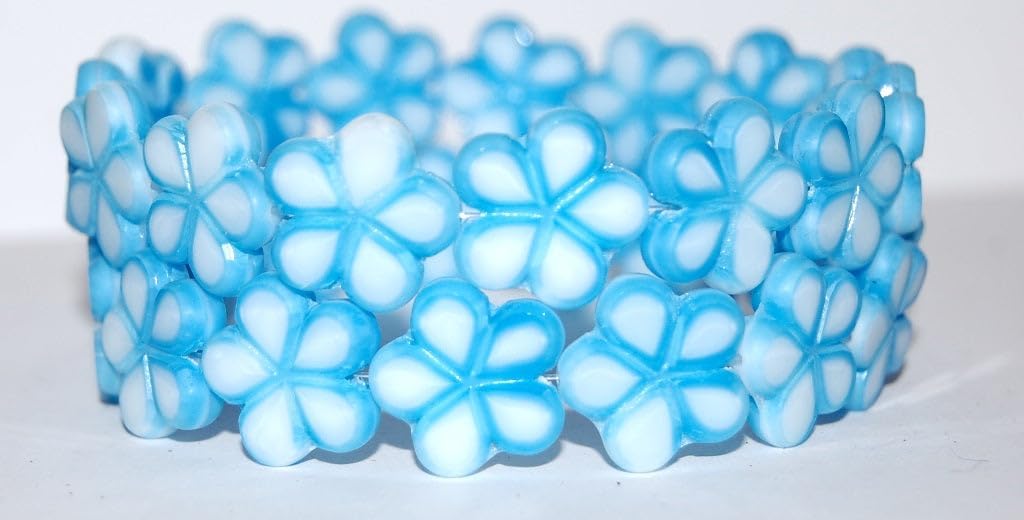 Table Cut Flower Beads, Brown White Matte (17025-M), Glass, Czech Republic (17 x 17 mm)