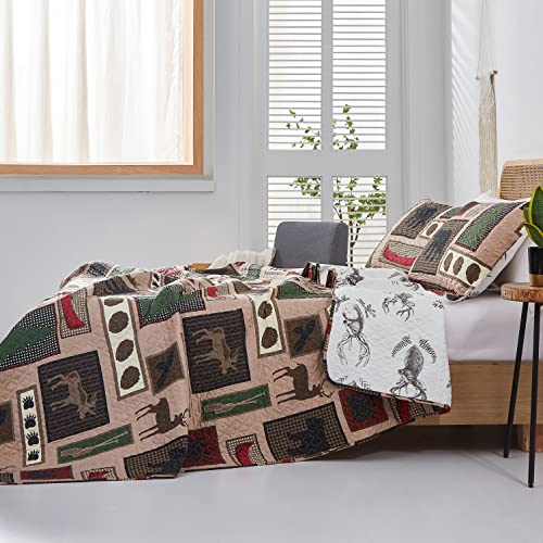 Lodge Bedding Set King Size Rustic Cabin Quilts Lightweight Reversible Moose Bear Bedspread Coverlet All Season Country Forest Bedding Decor #TOP6