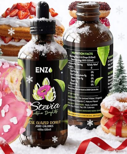 Enzo Liquid Stevia Drops Our Zero Calories Sweetener (4oz - 800 Servings/Bottle) - Rose Glazed Donut - All Natural flavoring with No Artificial Additives &amp; Filler Ingredient