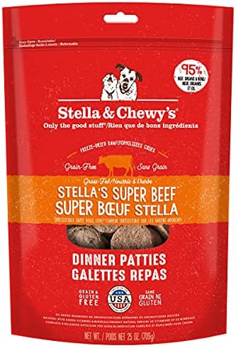 Stella & Chewy’s Freeze Dried Raw Dinner Patties – Grain Free Dog Food, Protein Rich Stella’s Super Beef Recipe – 708g Bag