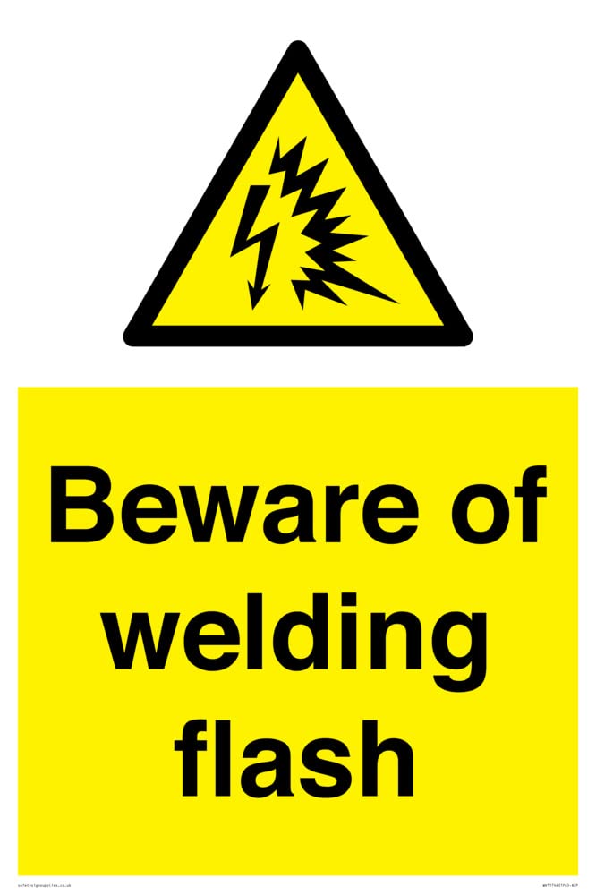 Viking Signs Beware of welding flash Sign - 400x600mm - A2P, Yellow/White
