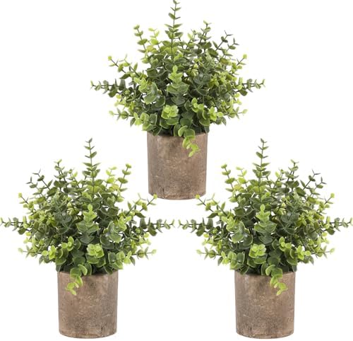 3pcs Small Fake Plants Eucalyptus,Small Potted Artificial Plant I...