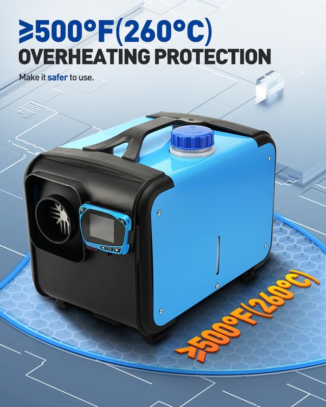 Calefactor de estacionamiento diésel todo en uno de 8 kW y 12 V con silenciador, interruptor LCD y control remoto para camiones, barcos, remolques, turismos, autocaravanas y furgonetas camper (azul)