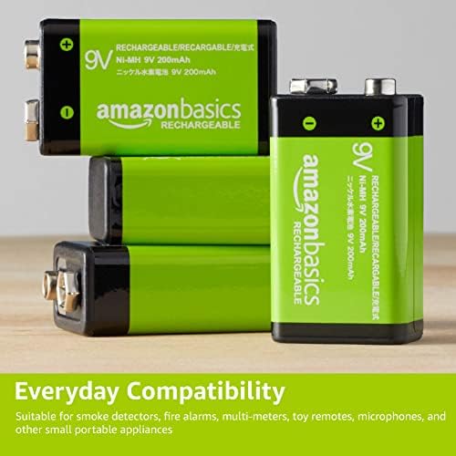 AmazonBasics 9V Cell Rechargeable Batteries 200mAh Ni-MH, 4-Pack & AA High-Capacity Rechargeable Batteries, Pre-charged - Pack of 8 (Appearance may vary)