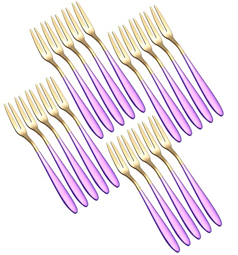 Image of Mini Cocktail Forks Appetizer Forks 18 /10 Stainless Steel Fruit Forks Dessert Forks Tasting Forks Appetizer Small Forks Set Appetizer Cake Fruit Forks Set (Purple,Set of 20)