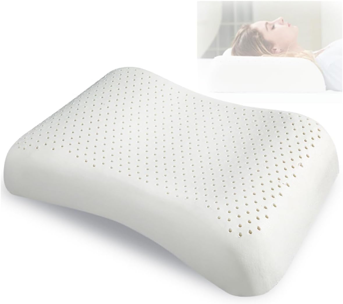 KLUFO 100% Thai Natural Latex Pillow,Bed Pillows & positioners Latex Pillow, Beauty Pillow for Ladies,Firmer Edges and Softer Middle, Breathable Comfort,with Cotton Cover