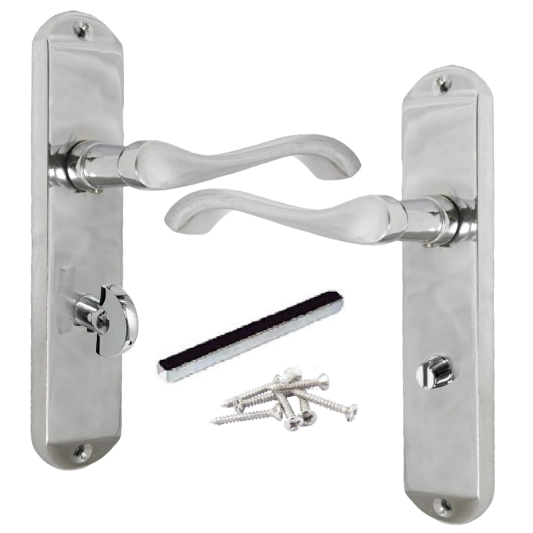 Betley Butterfly Cadenza Door Handles on 178mm x 38mm Backplate Chrome Scroll Bathroom Lock Handle for Internal Wooden Doors Home and Office