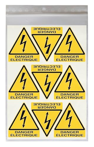 18 Stickers DANGER ÉLECTRIQUE W012 - Taille 4,5 x 5 cm - Lot de 18 étiquettes de signalisation en vinyle autocollant