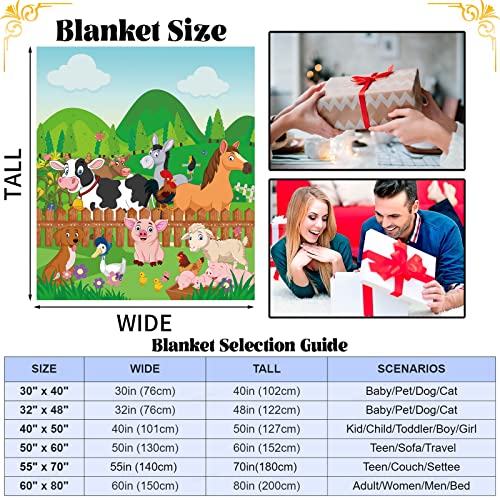 Farm Animal Throw Blanket, Cartoon Cute Animal Blanket for Kids Soft Cozy Flannel Farm Dog Pig Lamb Hen Horse Cow Blankets - Image 2