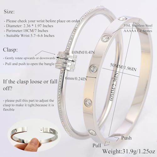18K Gold Plated Stainless Steel Cuff Bracelet & Love Friendship Screw Bangle Bracelet Set for Women with Gift Box2