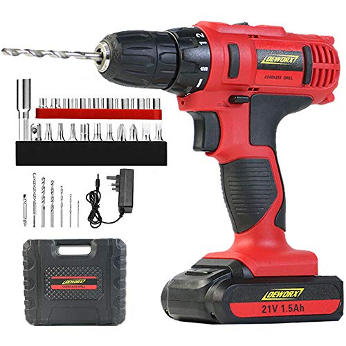 Akkuschrauber 29-teiliger Akku-Bohrschrauber 21V Lithium-Ionen Elektroschrauber Schraubendreher Zubehörsatz LED Arbeitslicht Schnellwechselbatterie