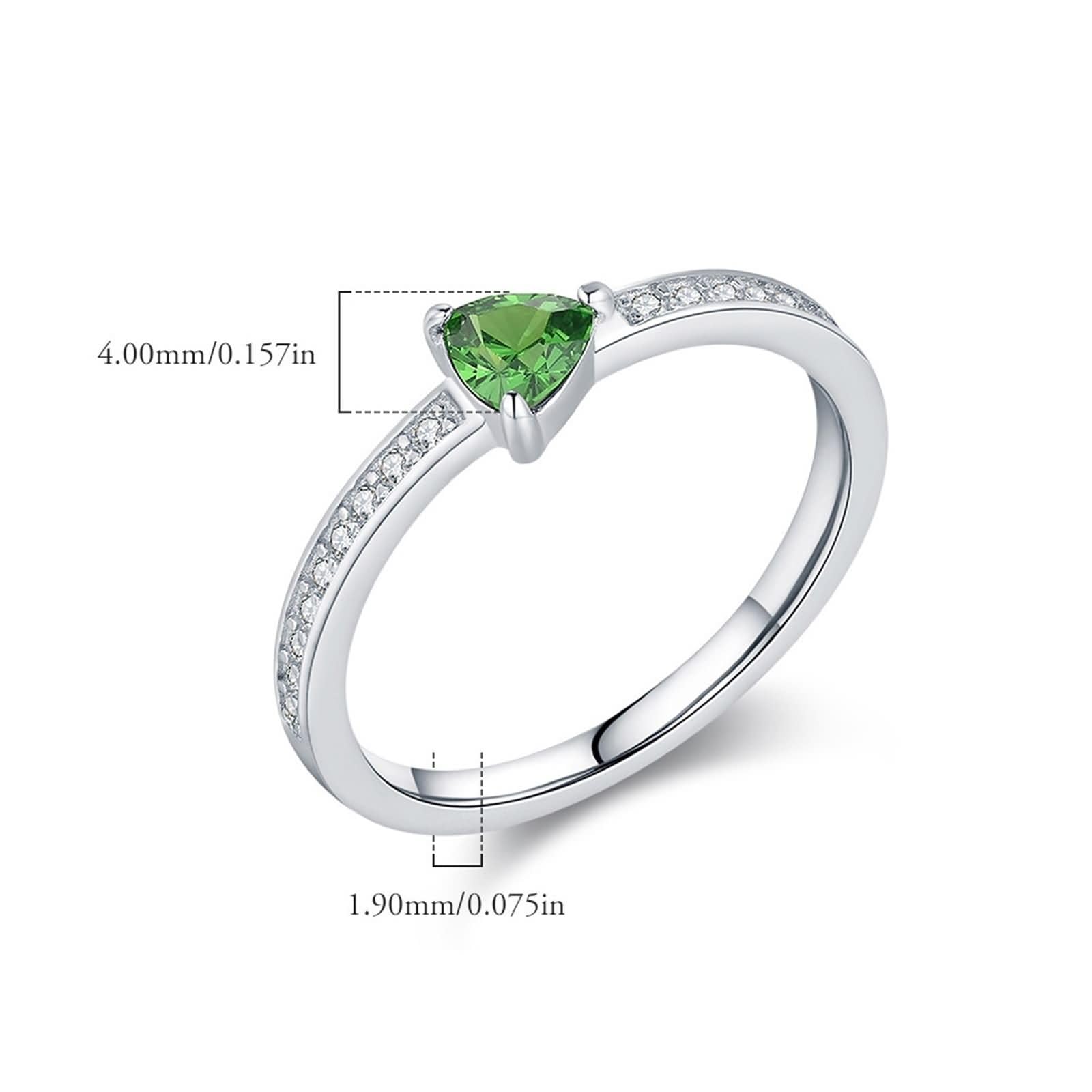 Anillos Boda Mujer Oro Blanco 9K/14K/18K, 4x4mm Triángulo con Peridoto Creado, Anillos Eternidad Plata Mujer