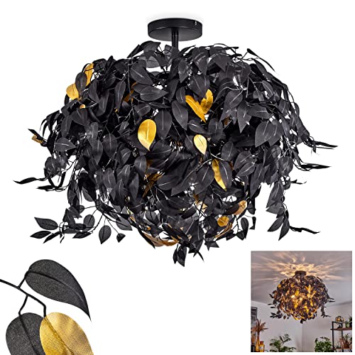 Plafonnier Kallax, plafonnier en métal/plastique noir/or, luminaire avec abat-jour en forme de feuille (Ø 80 cm), avec effet lumineux, 3 x E14, ampoule(s)...
