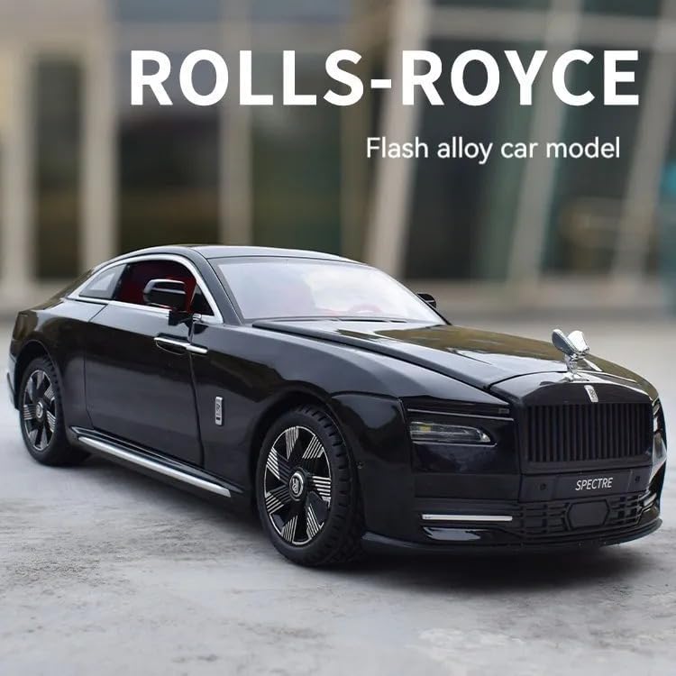Image of BlackZone Compatible for 1 /24 Scale Rolls Royce Spectre Diecast Model Car Toy, Zinc Alloy Pull Back car with Openable Doors, Sound and Light Car Toy for Kids Boys and Girls (1:24 Spectre - Black)