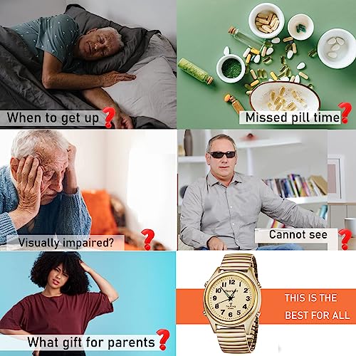 Hearkent Atomic Talking Watch For Visually Impaired Quartz Wrist Watch With Stainless Steel Expanding Great Gift For Elderly Or Blind People (Gold Strech Band) #TOP1