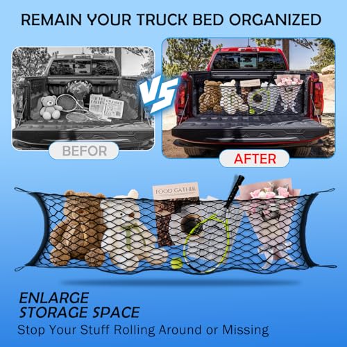 Image of Envelope Style Cargo Net for 2023-2026 Chevy Colorado&GMC Canyon Accessories, Trunk SUV Mesh Cargo Net, Upgraded 5mm Bungee & Double-layer Nylon Storage Tailgate Netting Grocery&Tools Holder Organizer