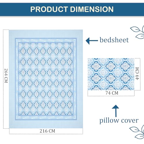 Image of Kuber Industries Cotton 160 TC Double Bedsheet With 2 Pillow Covers | Machine Washable Soft Bedsheet For Living Room, Home & Hotels | Flower Heritage Print - Blue