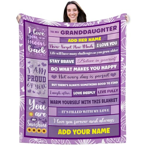 Personalized Granddaughter Gifts from Grandma Grandpa, Custom Granddaughter Blankets Gifts for Birthdays Graduation, Soft Flannel Throw Gift for Girls-Twin 60x80 Inches